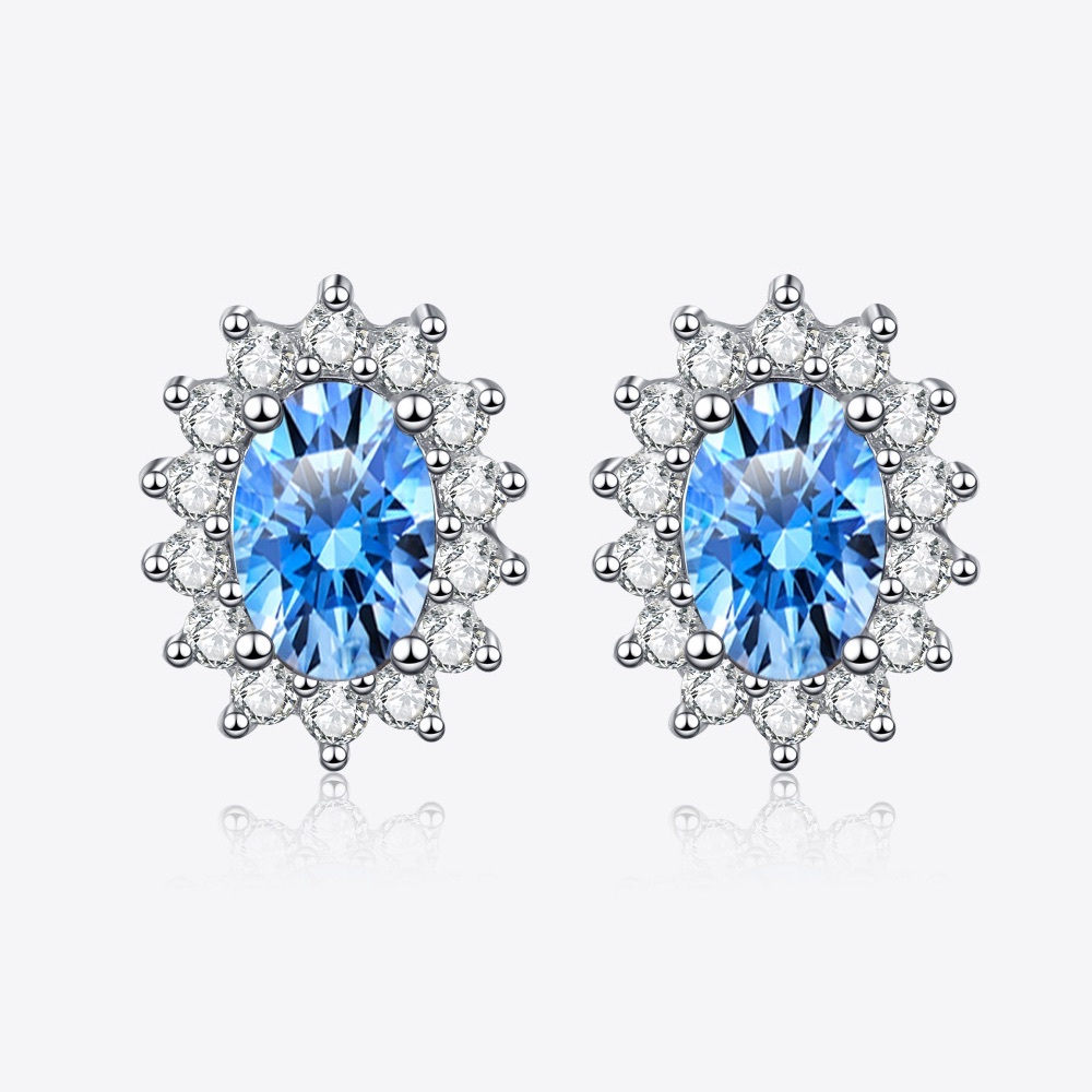 1 Carat Blue Moissanite Diamond 925 Sterling Silver Snowflake Stud Earrings